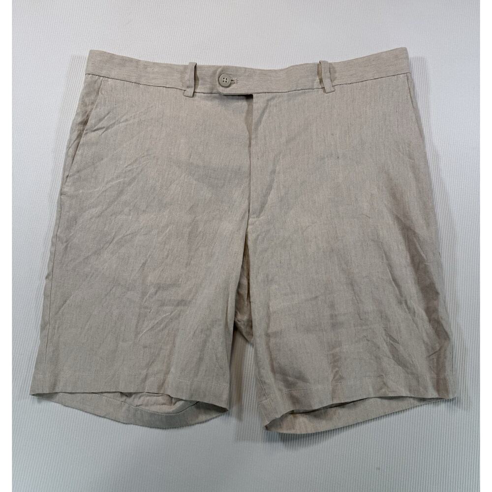 Cubavera Linen Blend Shorts Mens 38 Beige Flat Front Summer Casual